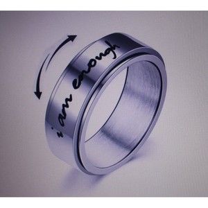 Vintage Stainless Steel 8mm Carved "I Am Enough" Motivational Rotate Ring Sz 7